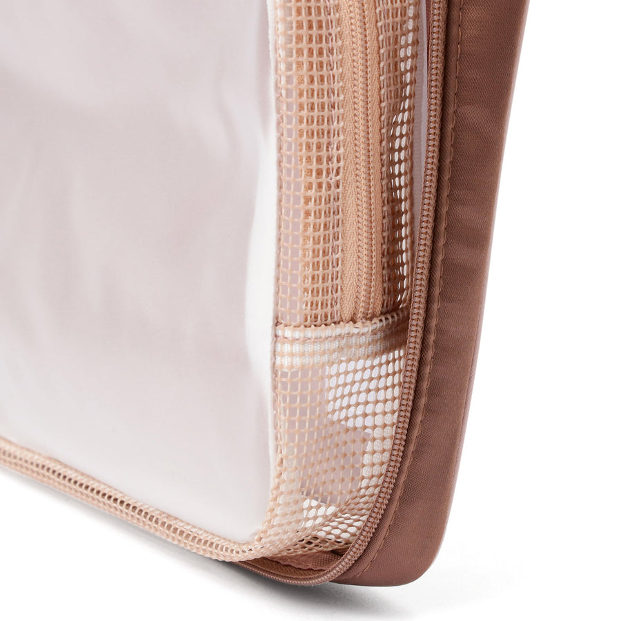 バイカラーサテン ハンギングポーチ L ピンク×ブラウン