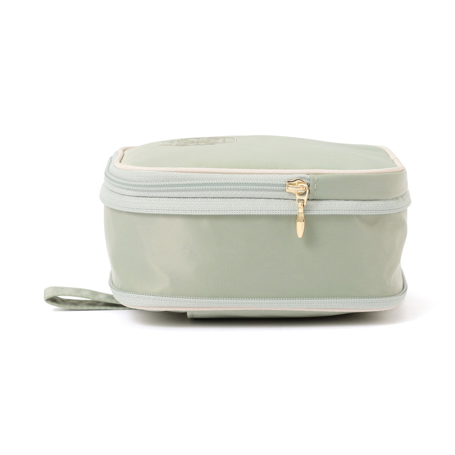 バイカラーサテン サニタリー圧縮ポーチ ミント×アイボリー