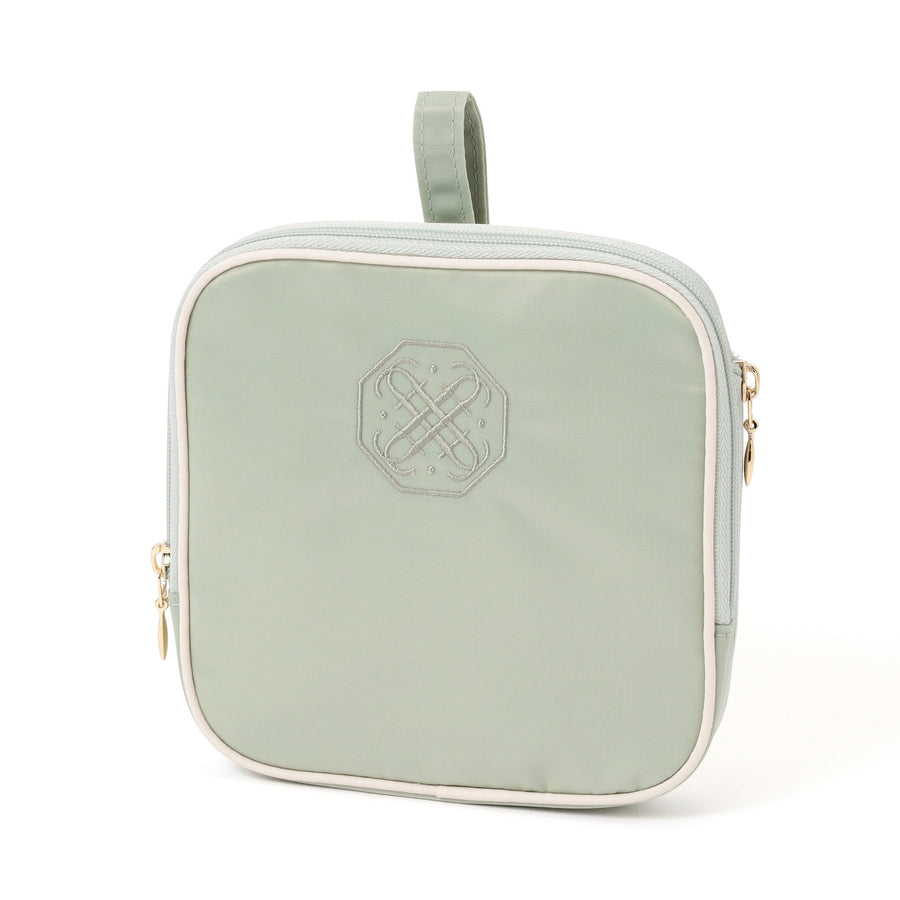 バイカラーサテン サニタリー圧縮ポーチ ミント×アイボリー