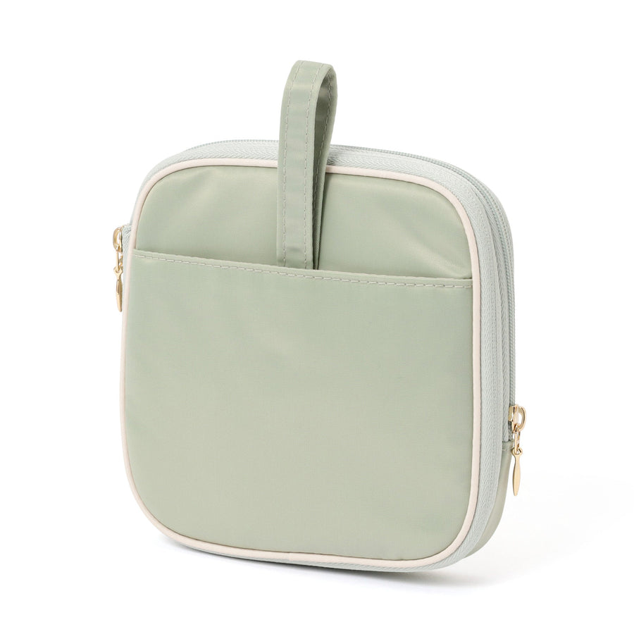 バイカラーサテン サニタリー圧縮ポーチ ミント×アイボリー