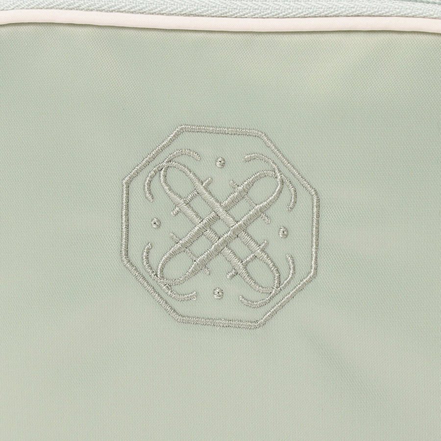 バイカラーサテン サニタリー圧縮ポーチ ミント×アイボリー