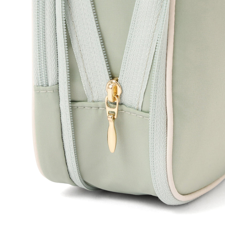 バイカラーサテン サニタリー圧縮ポーチ ミント×アイボリー