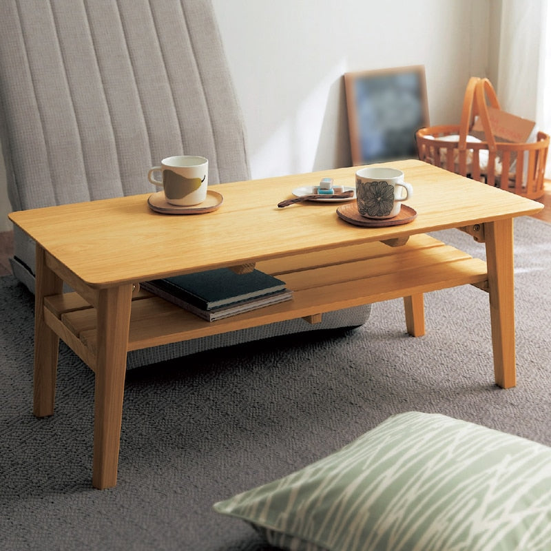 Folding living room low table with shelf