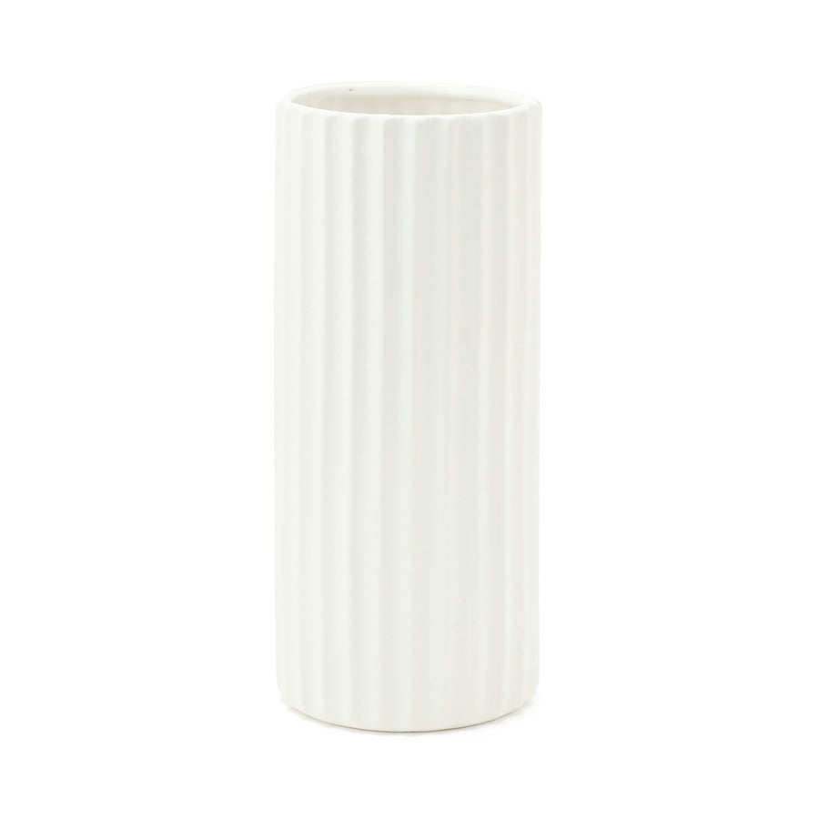 Ceramic Rib Flower Vase Large White