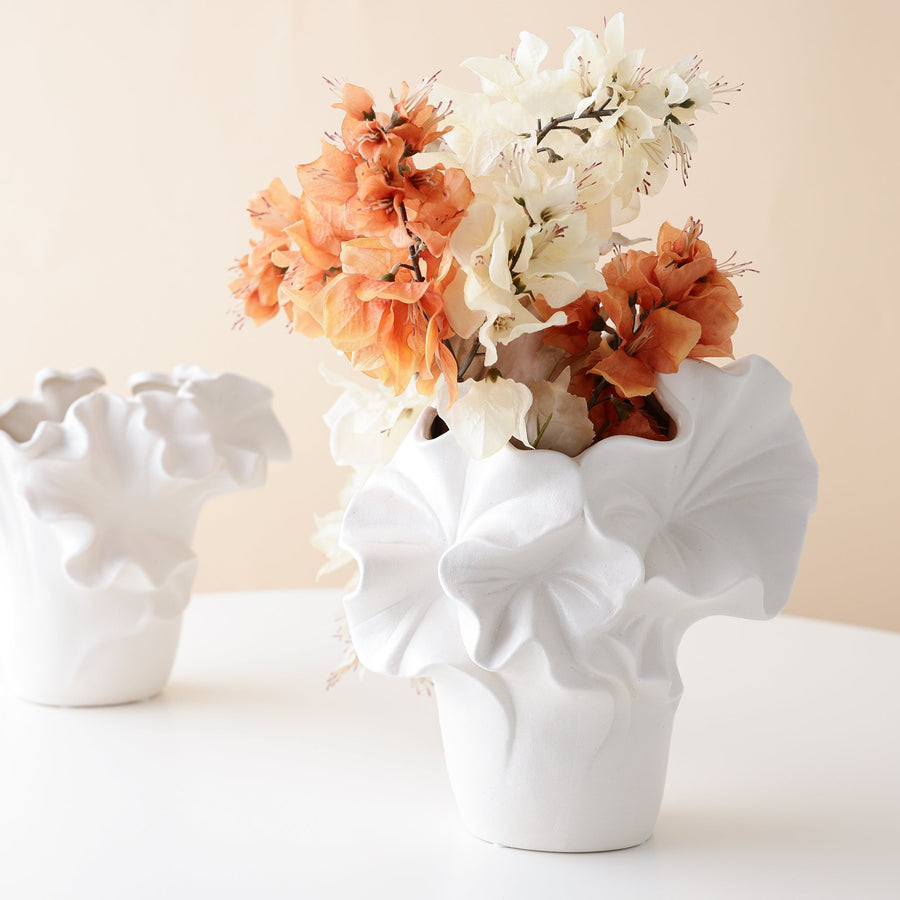 セラミック ラッフル フラワーベース M ホワイト