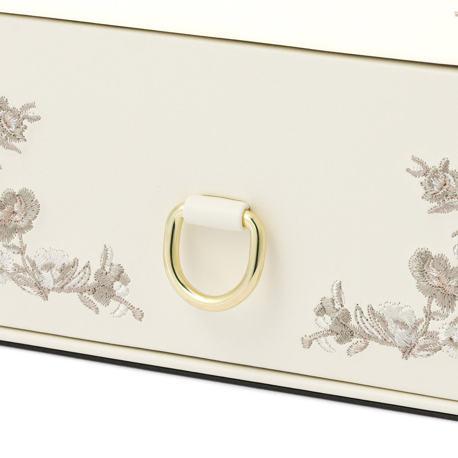 Embroidered Flower Cosmetic Box, Beige