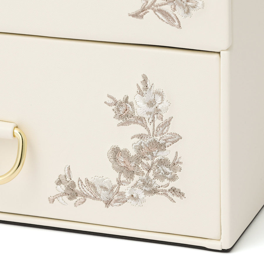 Embroidered Flower Cosmetic Box, Beige