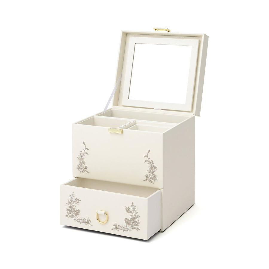 Embroidered Flower Cosmetic Box, Beige