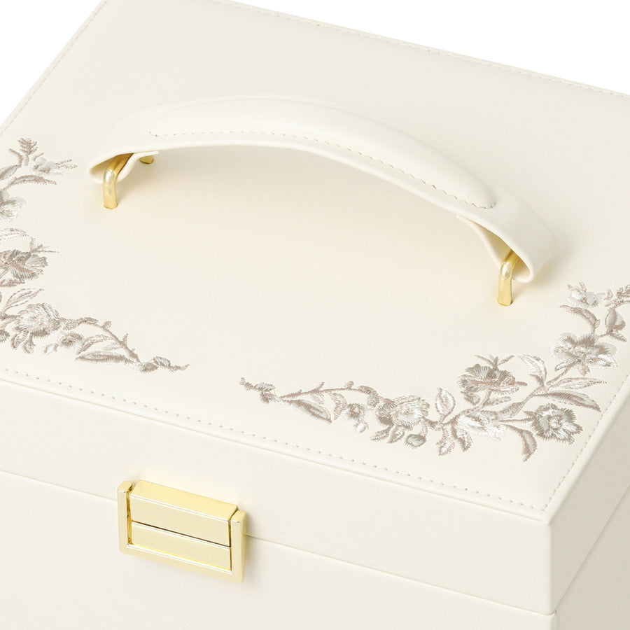 Embroidered Flower Cosmetic Box, Beige