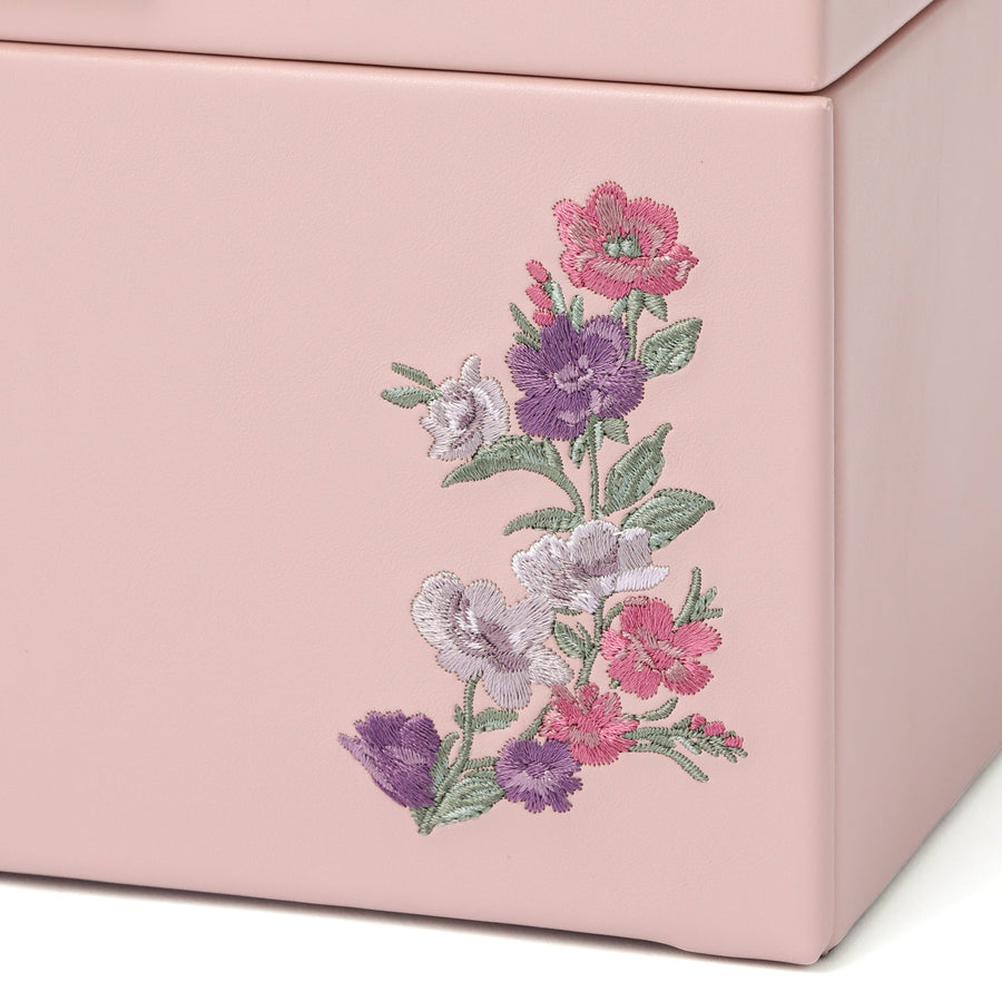 Embroidered Flower Jewelry Box, Large, Pink