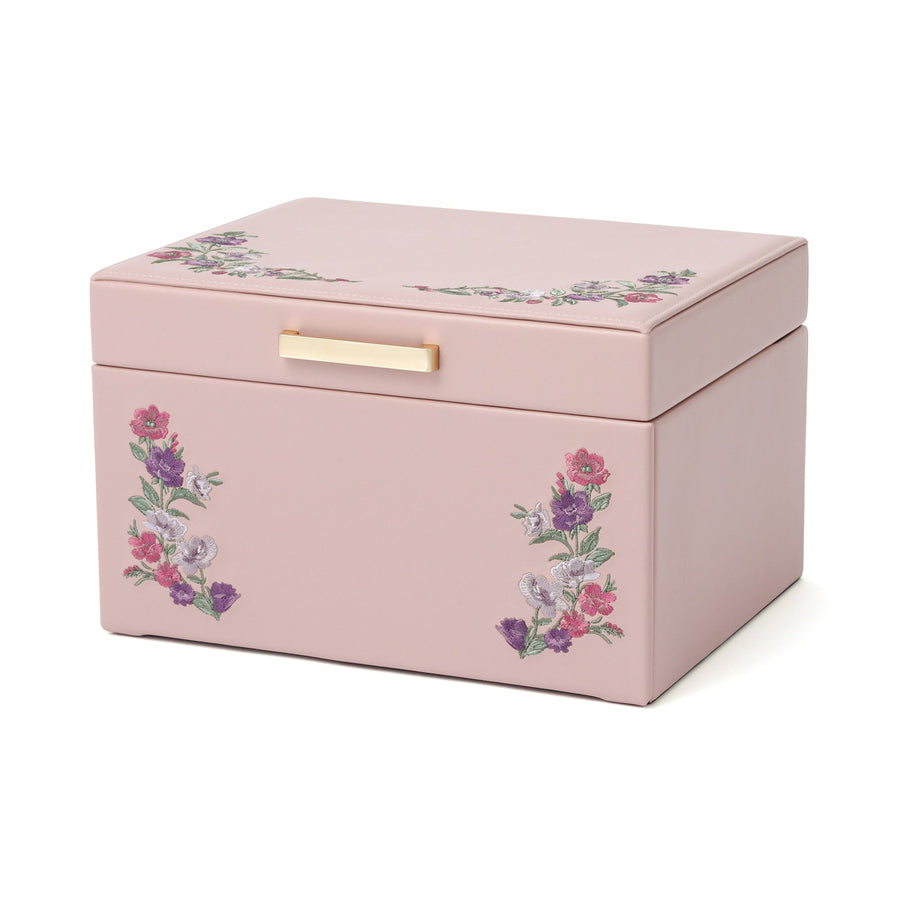 Embroidered Flower Jewelry Box, Large, Pink