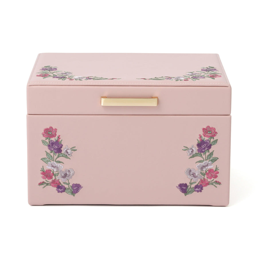 Embroidered Flower Jewelry Box, Large, Pink