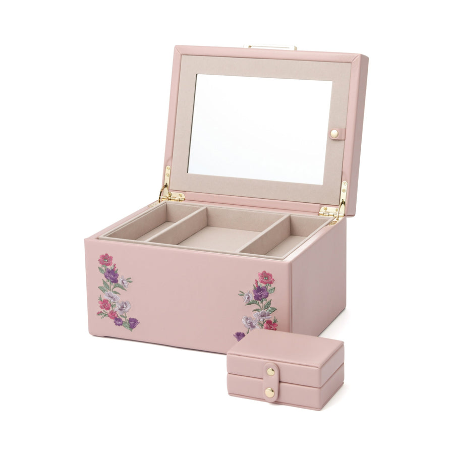 Embroidered Flower Jewelry Box, Large, Pink