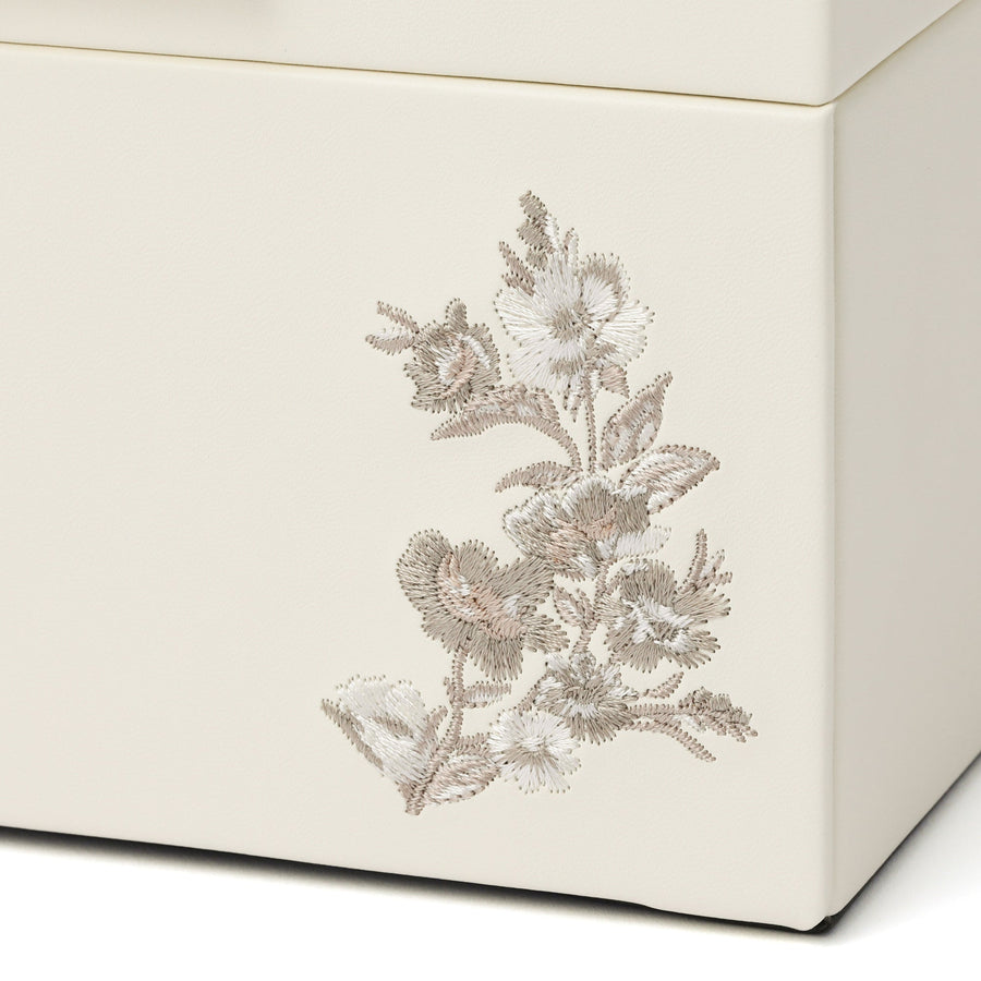 Embroidered Flower Jewelry Box, Small, Beige