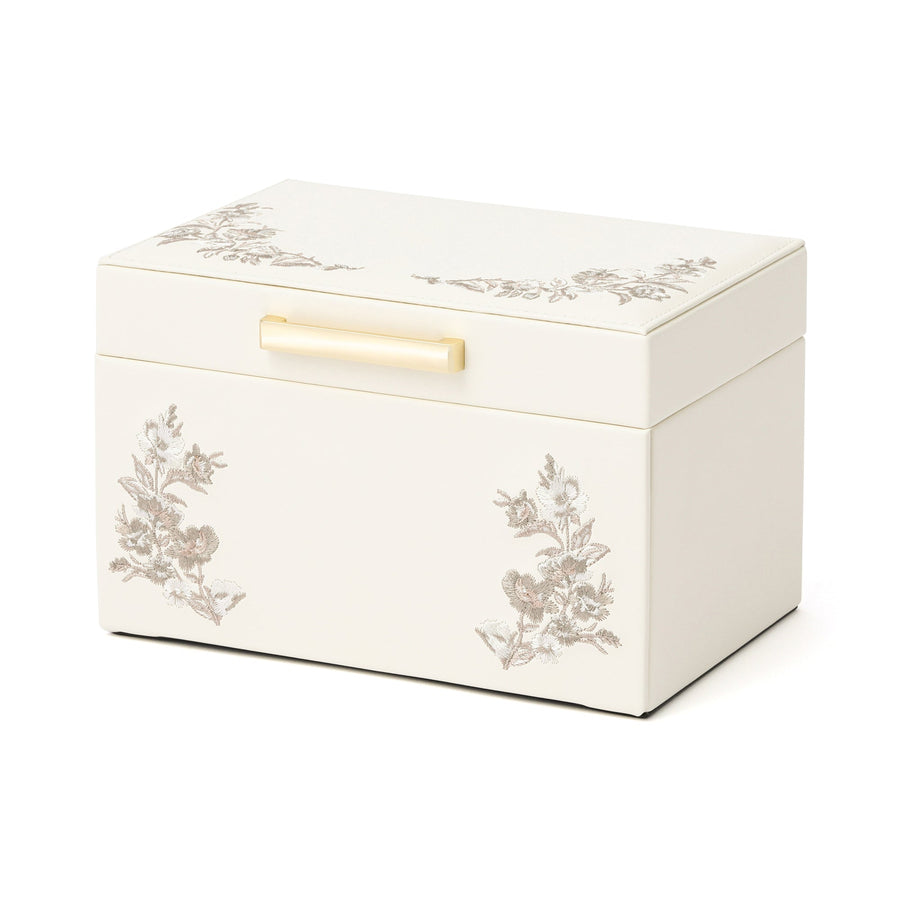 Embroidered Flower Jewelry Box, Small, Beige