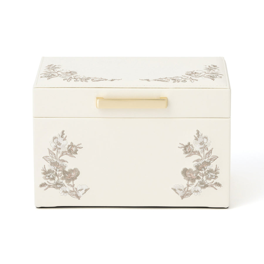 Embroidered Flower Jewelry Box, Small, Beige