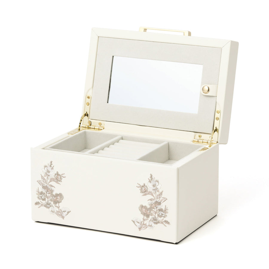 Embroidered Flower Jewelry Box, Small, Beige