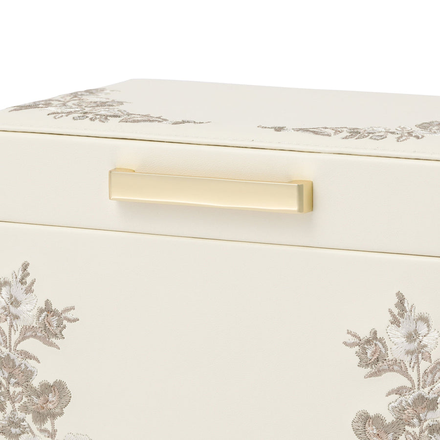 Embroidered Flower Jewelry Box, Small, Beige