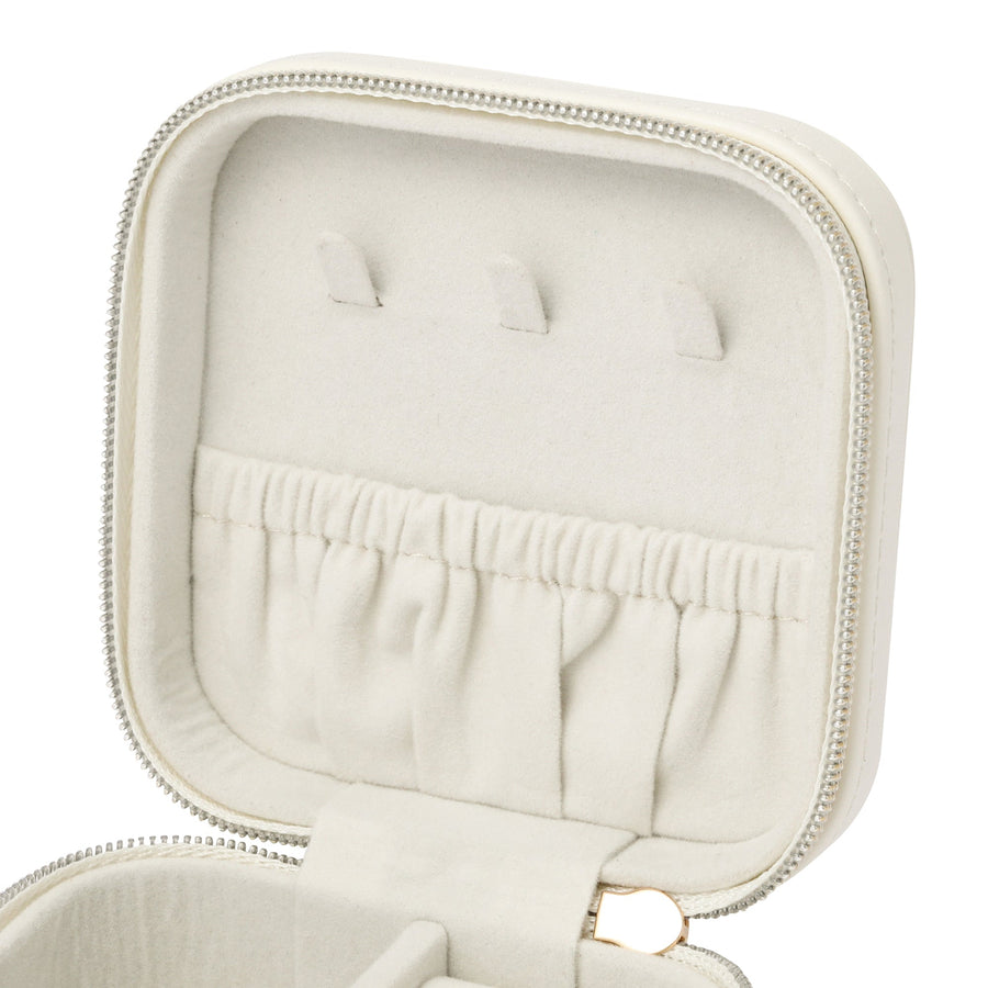 Embroidered Flower Travel Jewelry Box, Small, Beige