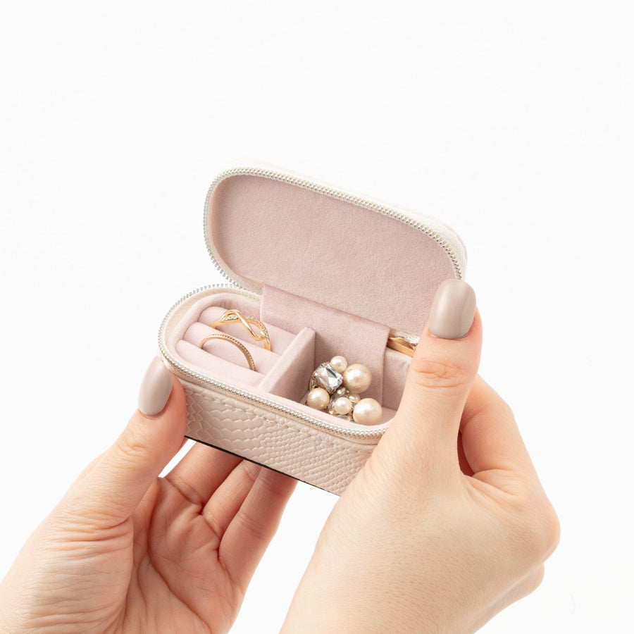Embroidered Flower Mini Travel Jewelry Box, Ivory