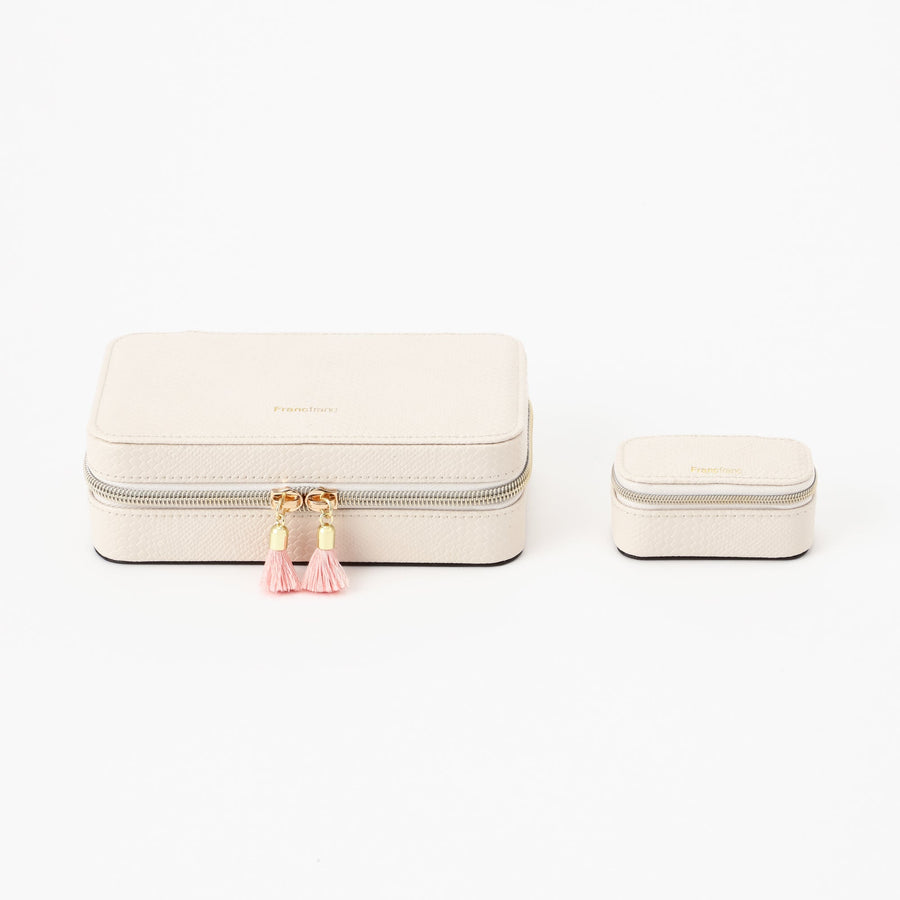 Embroidered Flower Mini Travel Jewelry Box, Ivory