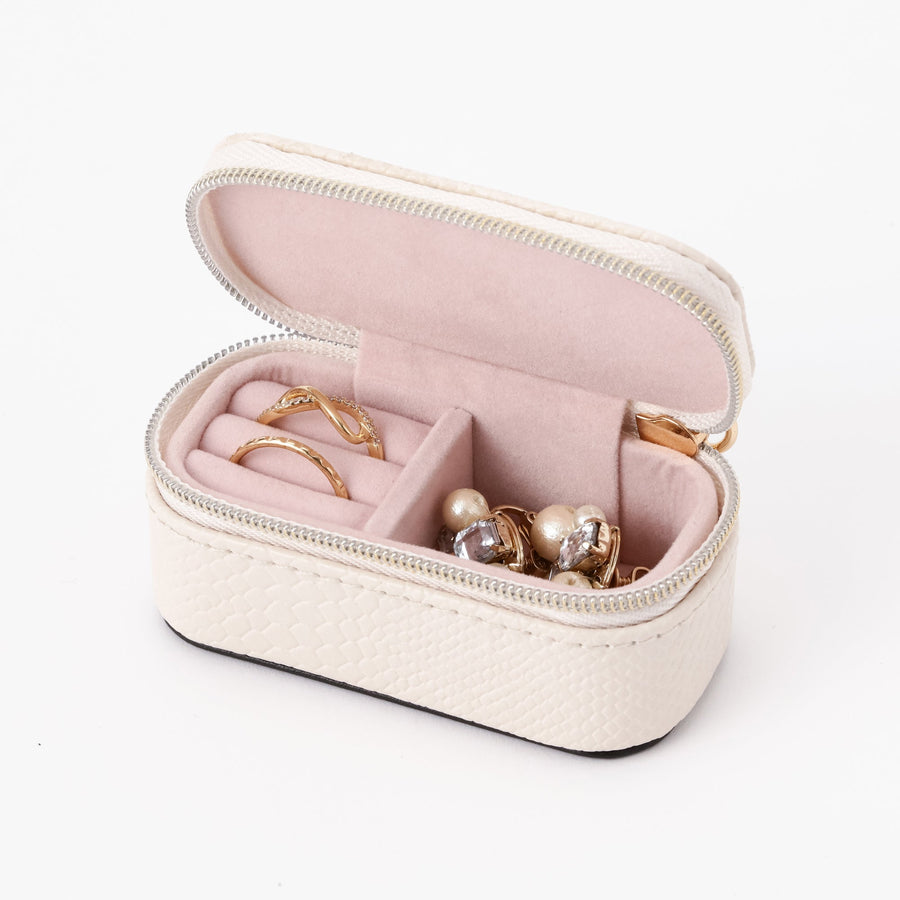Embroidered Flower Mini Travel Jewelry Box, Ivory