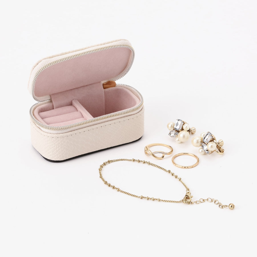 Embroidered Flower Mini Travel Jewelry Box, Ivory