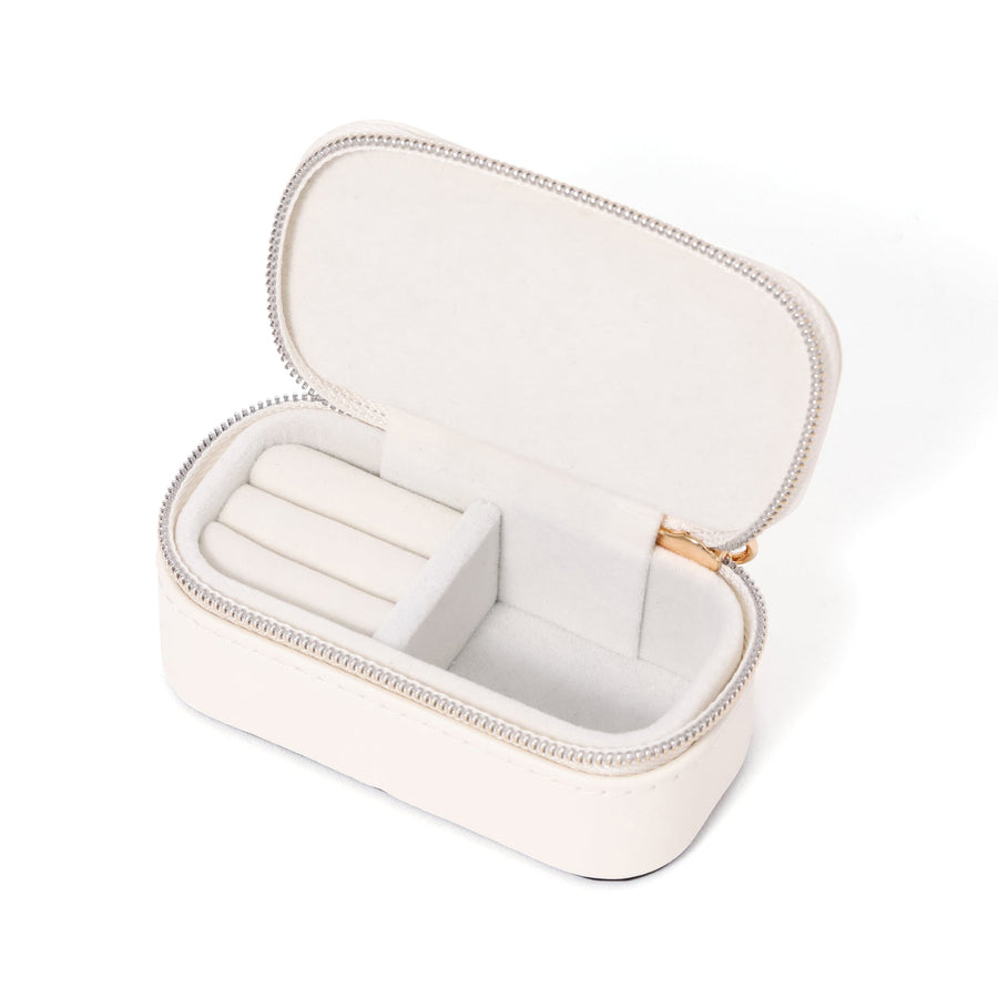 Embroidered Flower Mini Travel Jewelry Box, Ivory
