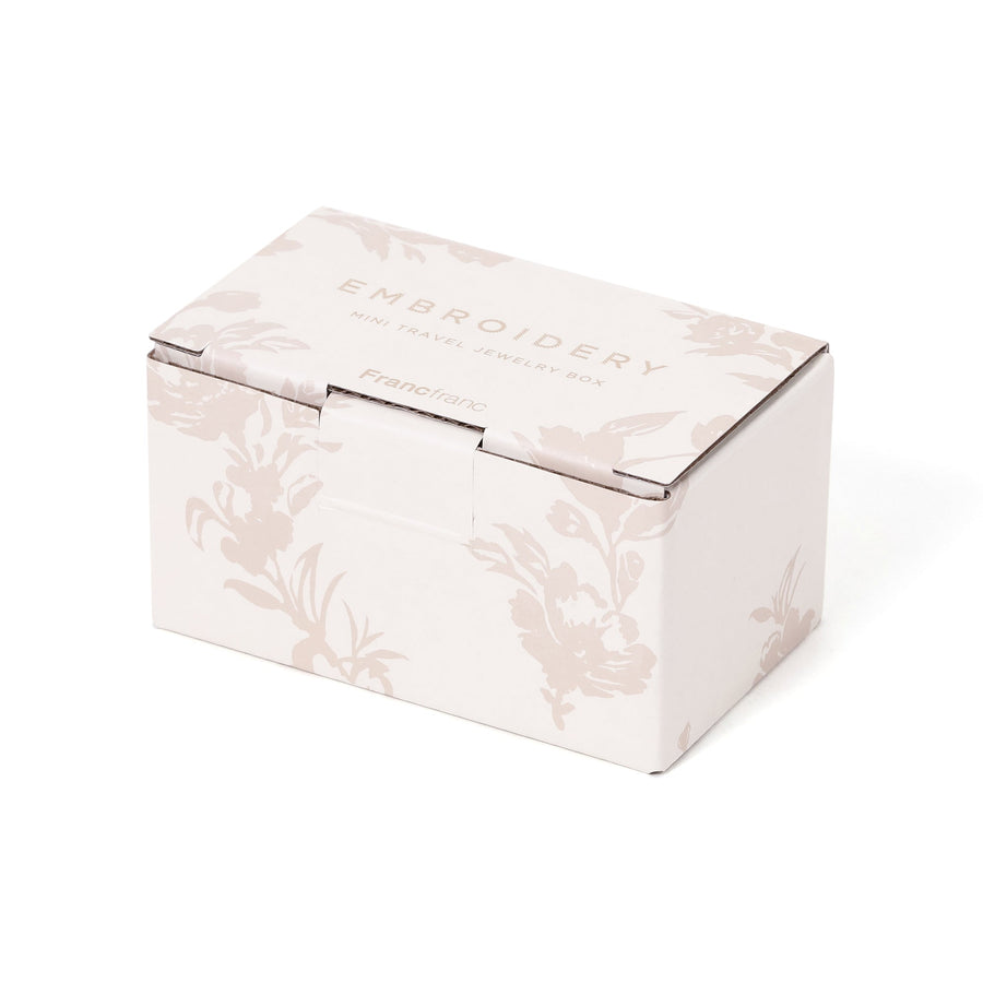 Embroidered Flower Mini Travel Jewelry Box, Ivory