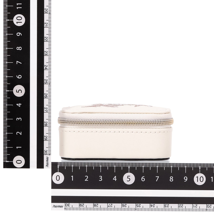Embroidered Flower Mini Travel Jewelry Box, Ivory