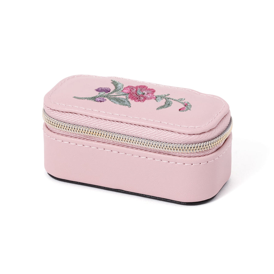 Embroidered Flower Mini Travel Jewelry Box, Pink