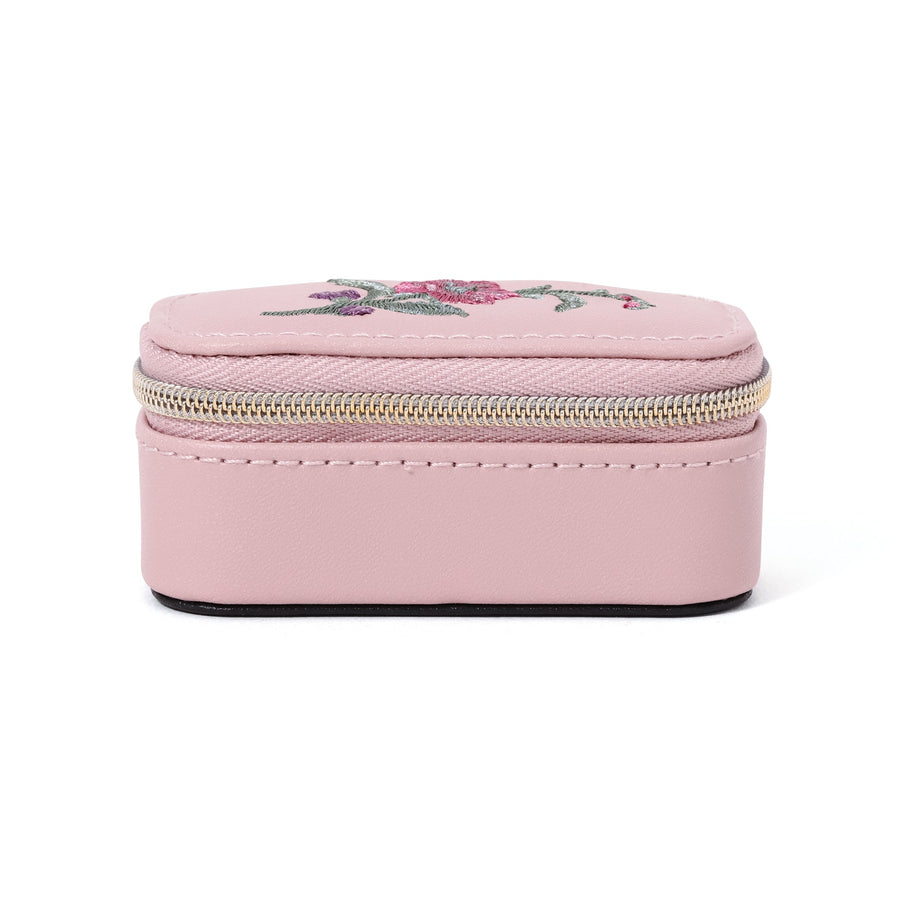 Embroidered Flower Mini Travel Jewelry Box, Pink