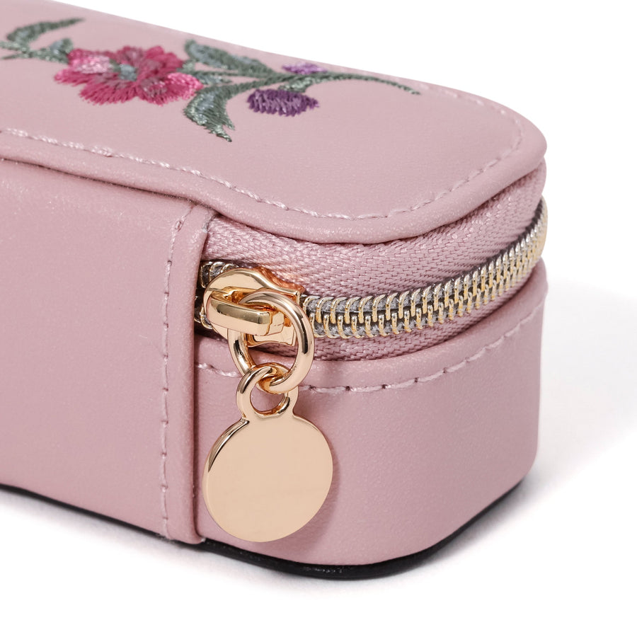 Embroidered Flower Mini Travel Jewelry Box, Pink