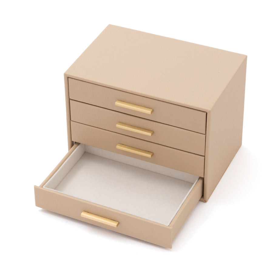 Drawer Jewelry Box, 4 Tiers, Beige