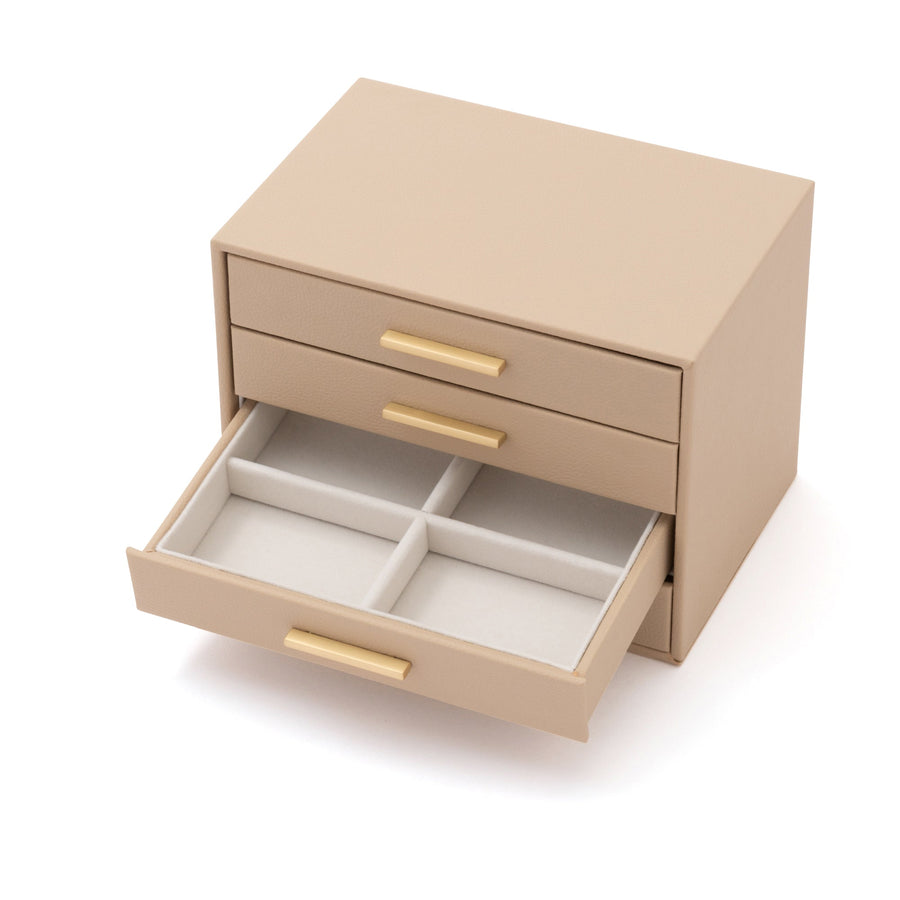 Drawer Jewelry Box, 4 Tiers, Beige