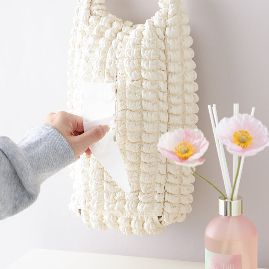 モコモコ 掛けられるティッシュカバー パープル