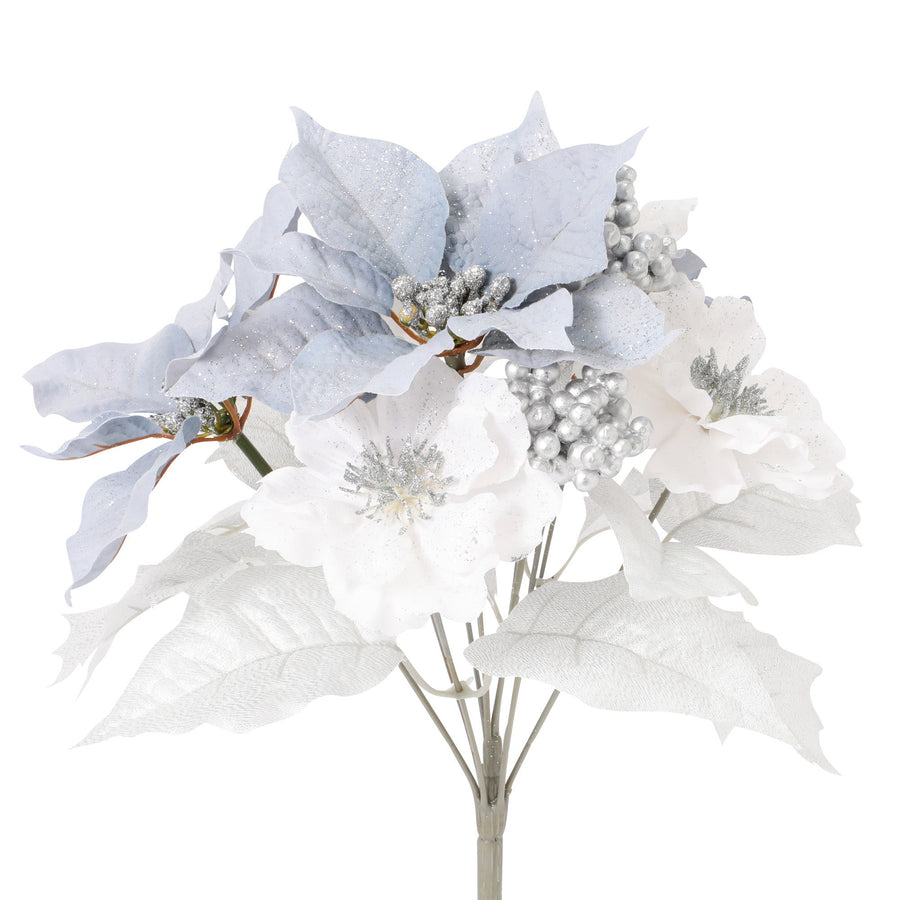 アートフラワー ポインセチア ブッシュ ライトブルー