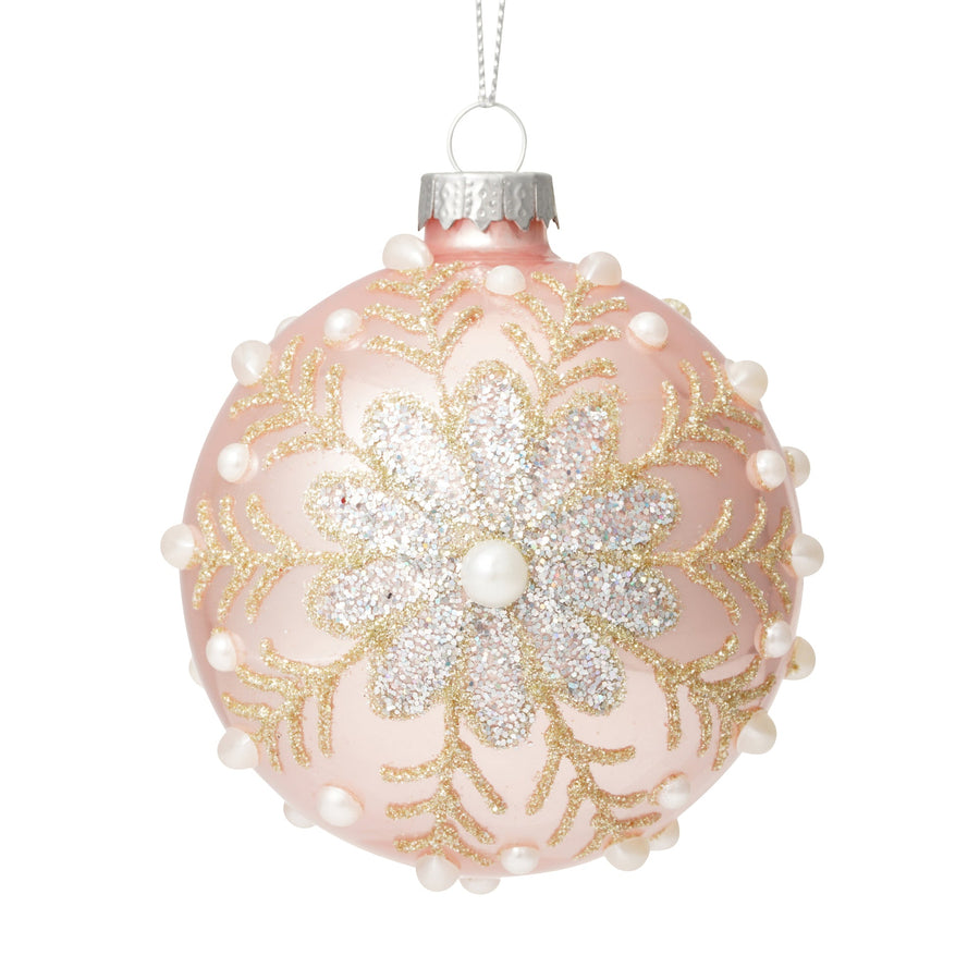 ガラスオーナメント スノー ピンク