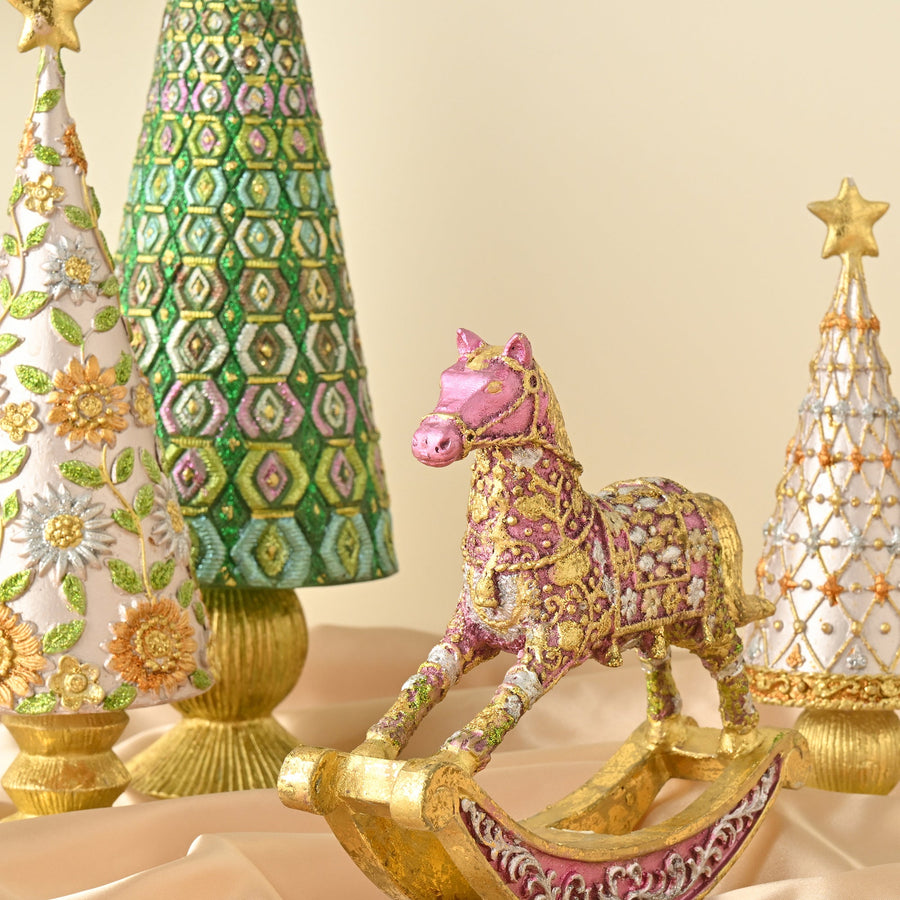 レジンオブジェ ロッキングホース ダークピンク