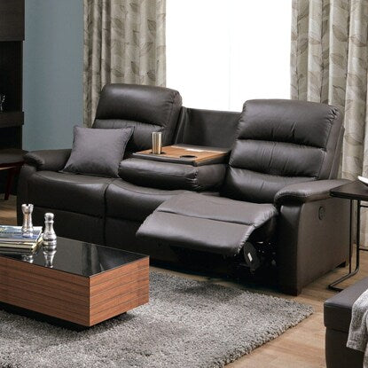 3-seater reclining sofa with electric table (N Beliva 2 leather DBR) 