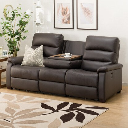 3-seater reclining sofa with electric table (N Beliva 2 leather DBR) 