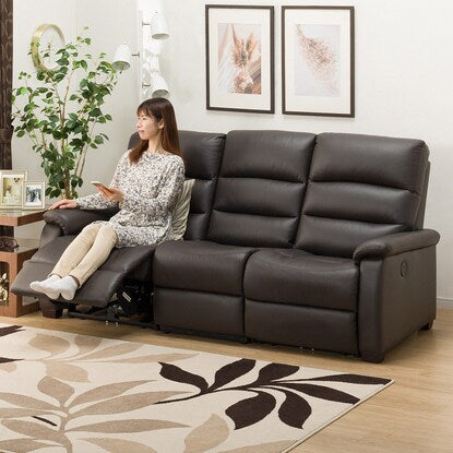 3-seater reclining sofa with electric table (N Beliva 2 leather DBR) 