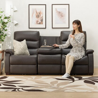 3-seater reclining sofa with electric table (N Beliva 2 leather DBR) 