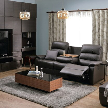 3-seater reclining sofa with electric table (N Beliva 2 leather DBR) 