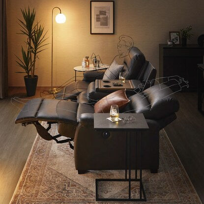 3-seater reclining sofa with electric table (N Beliva 2 leather DBR) 