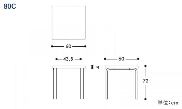 TABLE 80C W60 Black Linoleum