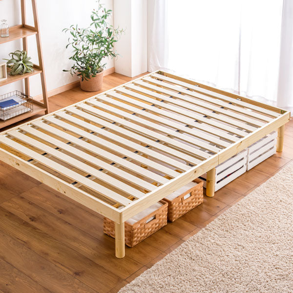 Nordic pine slatted bed, single bed frame, 3-level height adjustment, natural pine wood [S]