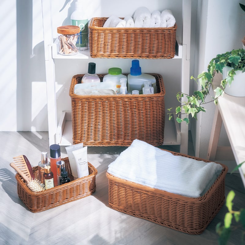 Washable rattan style storage basket M