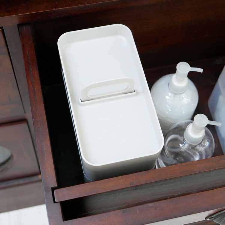 持ち運びができるメイクボックス グレー