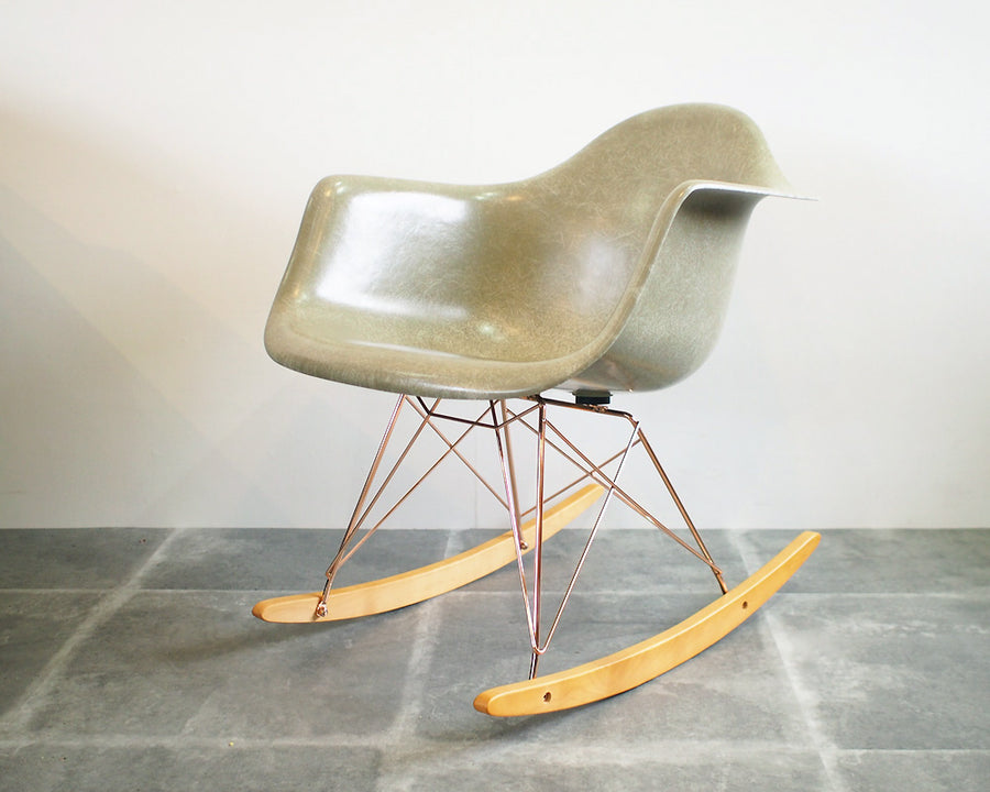 GS Fiberglass Arm Shell Rocker Chair by Modernica Pebble